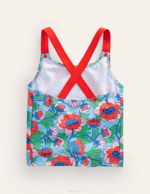 Boden vêtements coquelicot rouge le printemps floral filles haut tankini croisé dans le dos LB2X3143