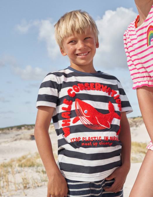Boden vêtements écru chiné/baleine bleutée filles t-shirt du club des baleines LB2X3096