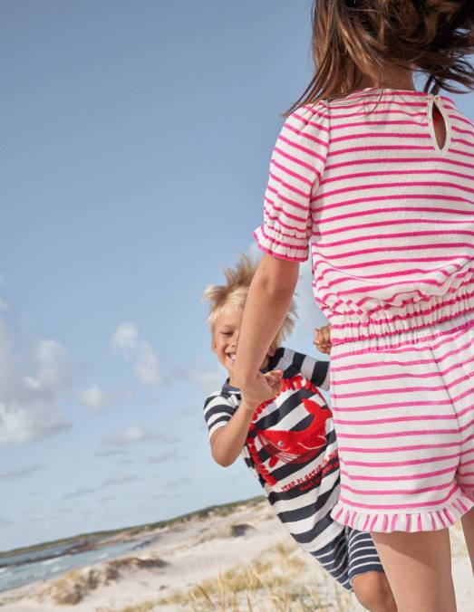 Boden vêtements écru chiné/baleine bleutée filles t-shirt du club des baleines LB2X3096