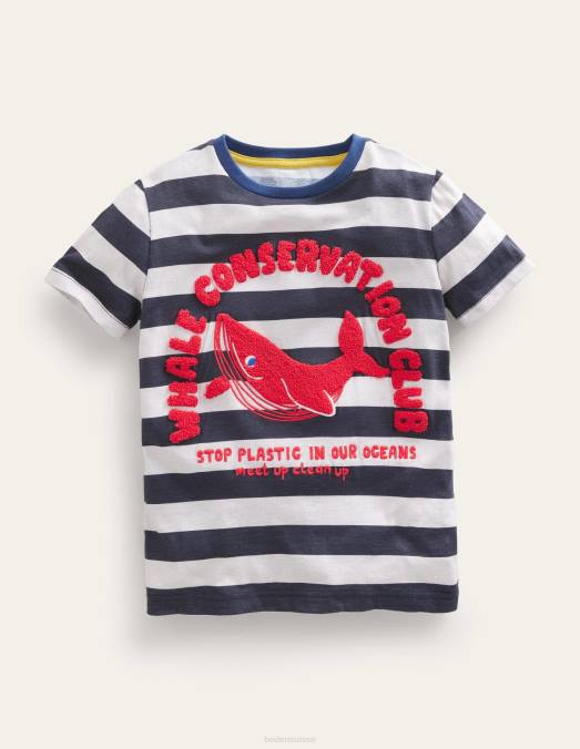 Boden vêtements écru chiné/baleine bleutée filles t-shirt du club des baleines LB2X3096