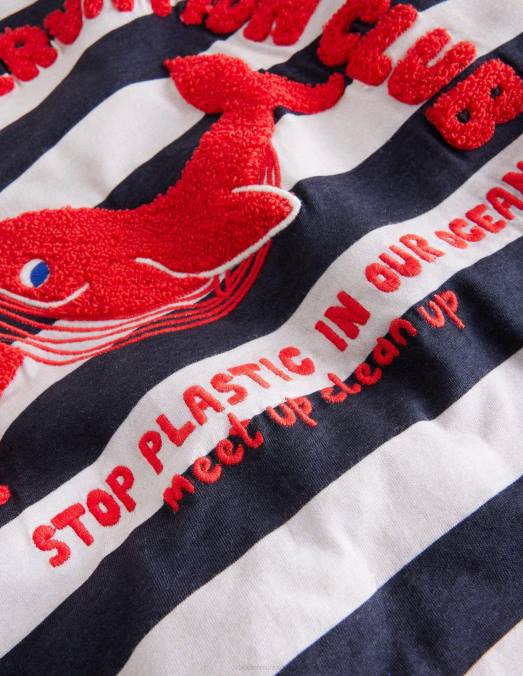 Boden vêtements écru chiné/baleine bleutée filles t-shirt du club des baleines LB2X3096