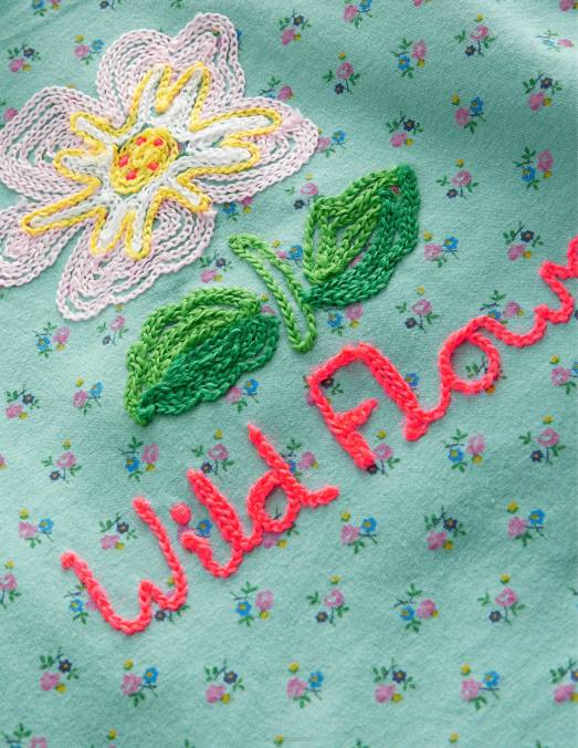 Boden vêtements fleur sauvage bleu turquoise filles haut brodé LB2X3100