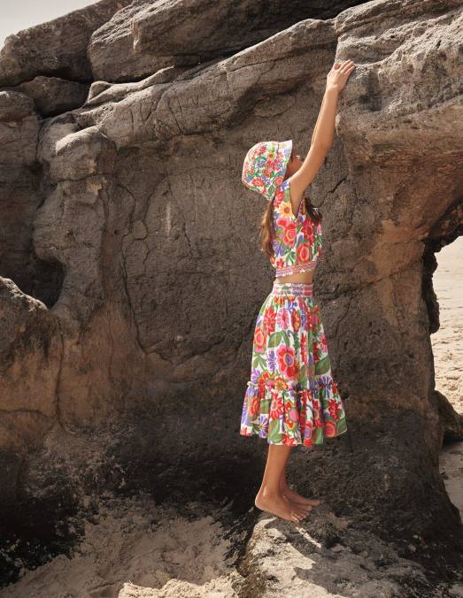 Boden vêtements floral multi-festival filles top court à encolure carrée LB2X3226