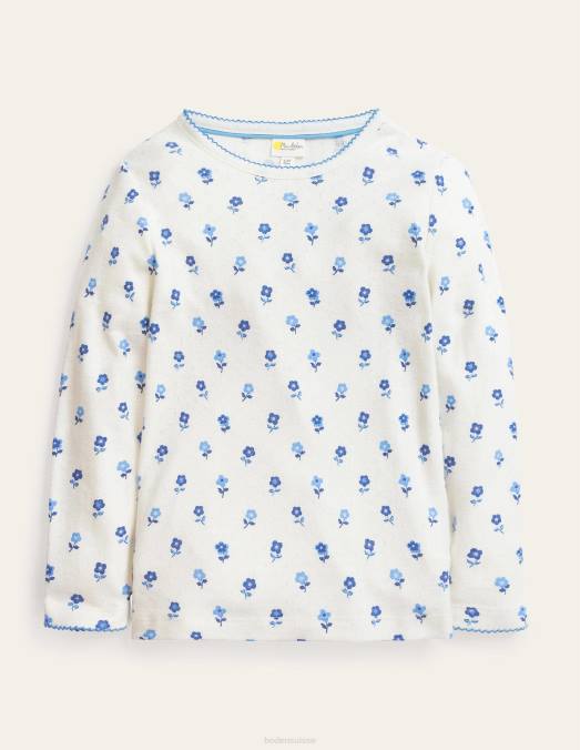 Boden vêtements gousse de vanille fleur bleue filles t-shirt en pointelle ultradoux LB2X3265
