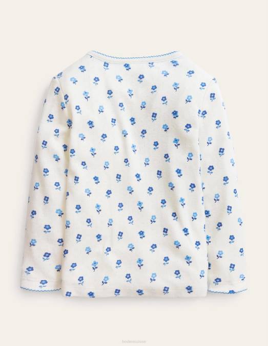 Boden vêtements gousse de vanille fleur bleue filles t-shirt en pointelle ultradoux LB2X3265