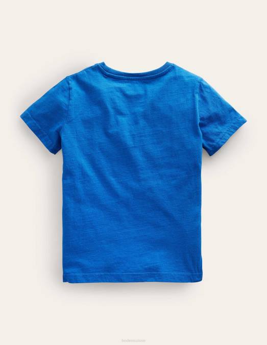 Boden vêtements griffe de tigre bleu brillant filles t-shirt à appliqué LB2X3063