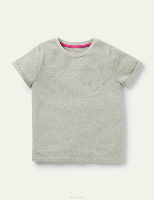 Boden vêtements gris chiné filles t-shirt flammé à poche étoilée LB2X2733