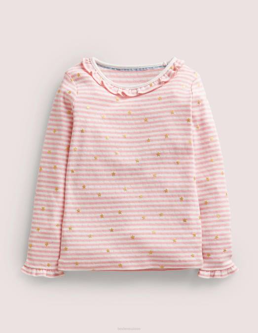 Boden vêtements ivoire/rose camée filles haut en pointelle à volants scintillants LB2X2745