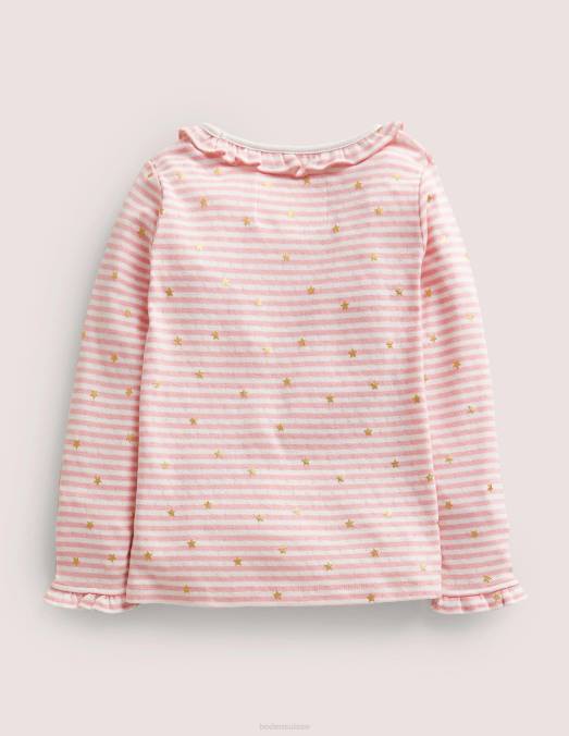 Boden vêtements ivoire/rose camée filles haut en pointelle à volants scintillants LB2X2745