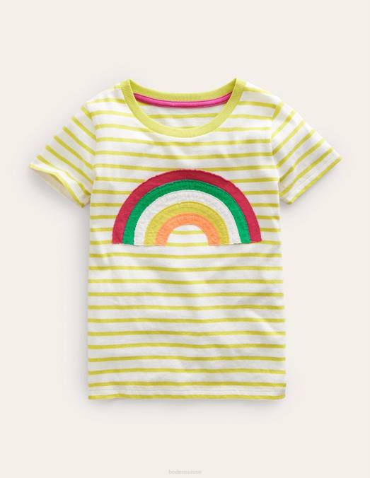 Boden vêtements jaune groseille/ivoire filles t-shirt arc-en-ciel appliqué LB2X2962