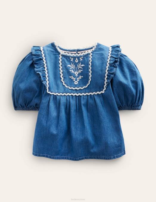 Boden vêtements jean moyen filles haut tissé à broderies LB2X2983