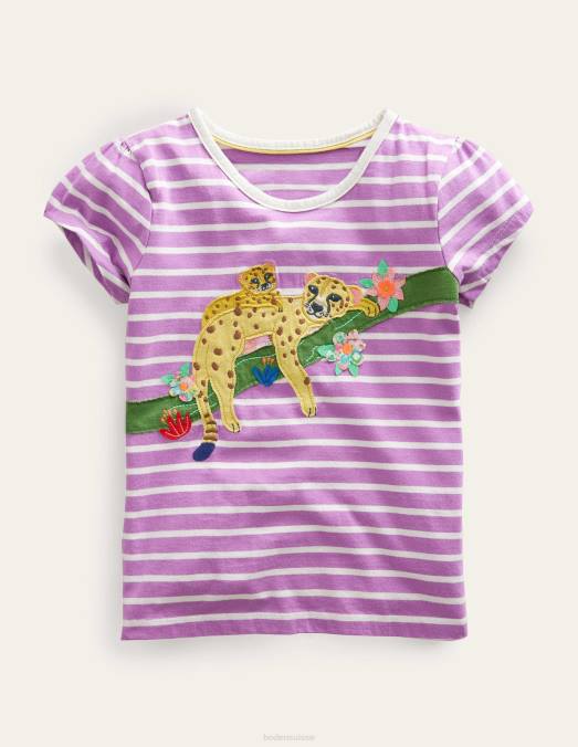 Boden vêtements léopards lupin violet/ivoire filles grand haut appliqué LB2X3221