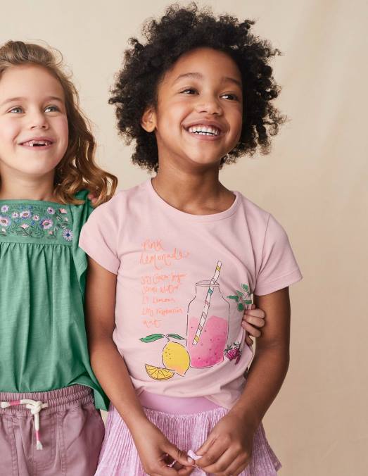 Boden vêtements limonade rose française filles t-shirt à imprimé pictural LB2X2951