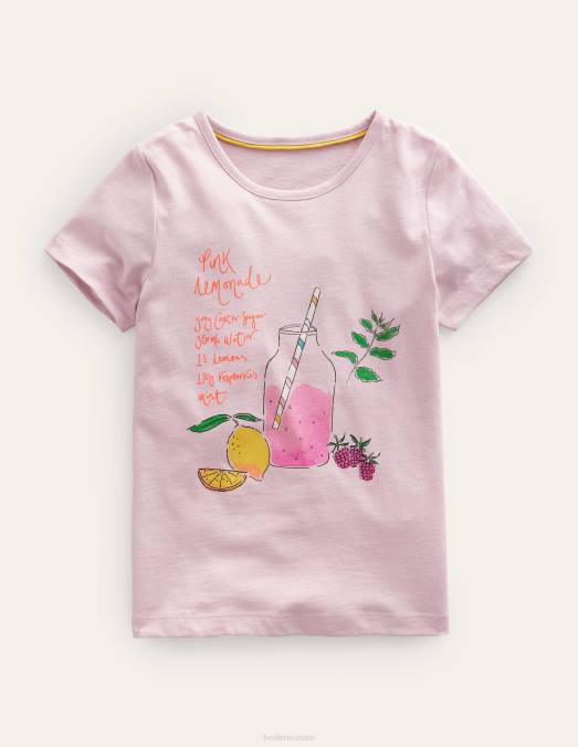Boden vêtements limonade rose française filles t-shirt à imprimé pictural LB2X2951