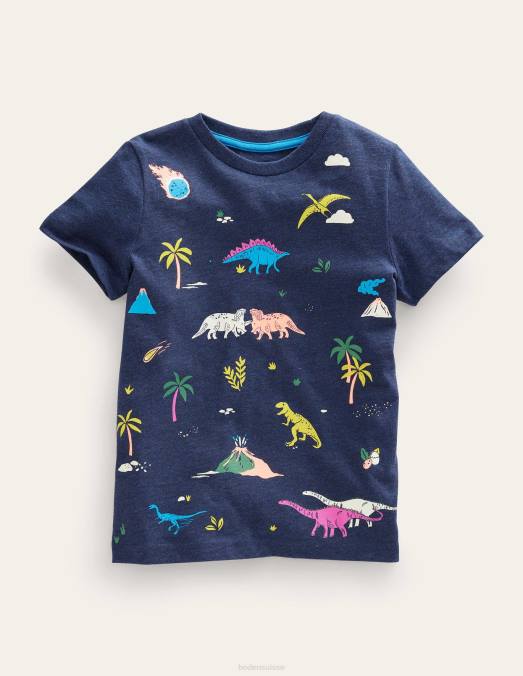 Boden vêtements marine chiné filles t-shirt imprimé LB2X3296