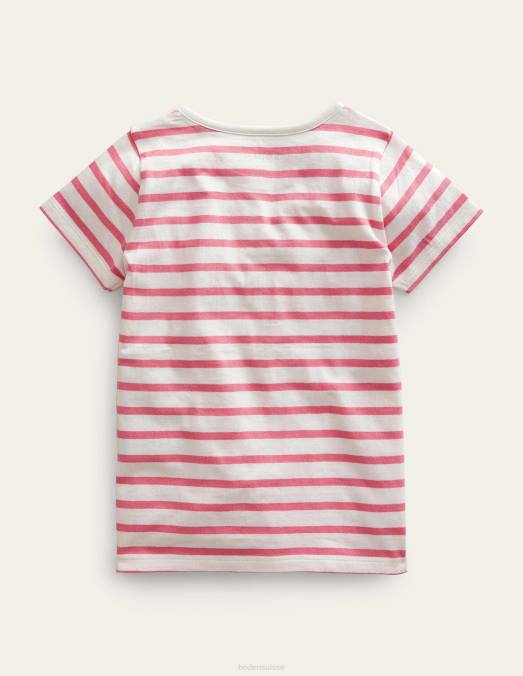 Boden vêtements pêche punch rose/ivoire filles t-shirt à appliqué LB2X3033