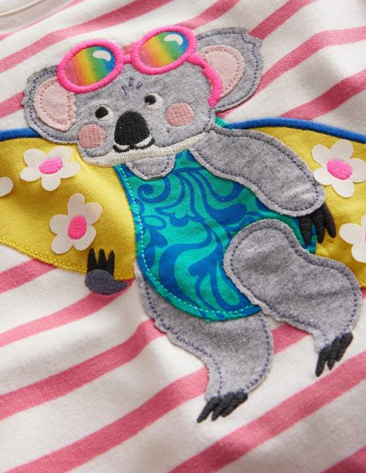 Boden vêtements pêche punch rose/ivoire filles t-shirt à appliqué LB2X3033