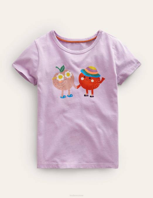 Boden vêtements pêches violettes aux pois de senteur filles t-shirt imprimé LB2X3289