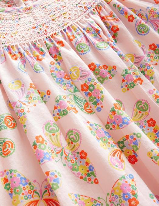 Boden vêtements papillons roses poussiéreux filles haut smocké tissé LB2X3166
