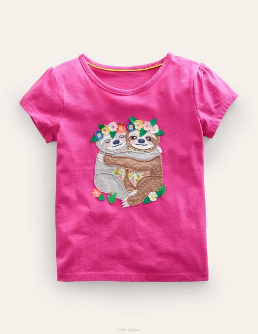 Boden vêtements paresseux roses chatouillés filles grand haut appliqué LB2X2870