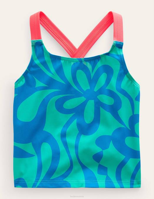 Boden vêtements pochoir d'été vert tropical filles haut tankini croisé dans le dos LB2X3188