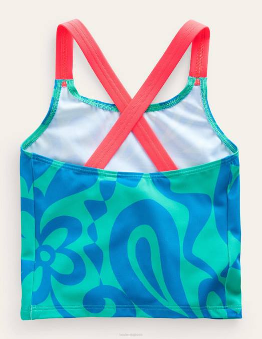 Boden vêtements pochoir d'été vert tropical filles haut tankini croisé dans le dos LB2X3188