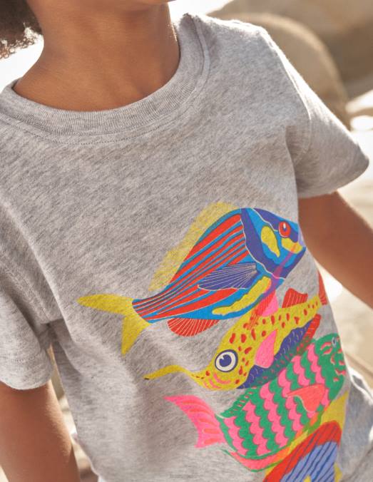 Boden vêtements poisson de marne argentée filles t-shirt en coton à imprimé graphique LB2X3122