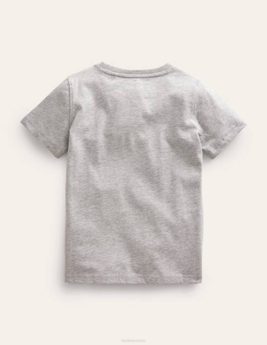 Boden vêtements poisson de marne argentée filles t-shirt en coton à imprimé graphique LB2X3122