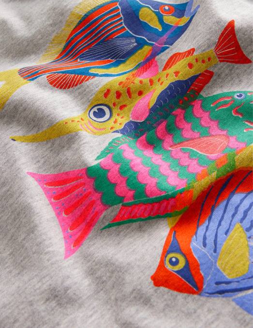 Boden vêtements poisson de marne argentée filles t-shirt en coton à imprimé graphique LB2X3122