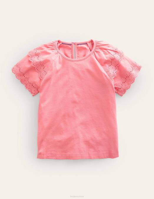 Boden vêtements pomme de crabe rose filles t-shirt à broderies mélangées LB2X2985