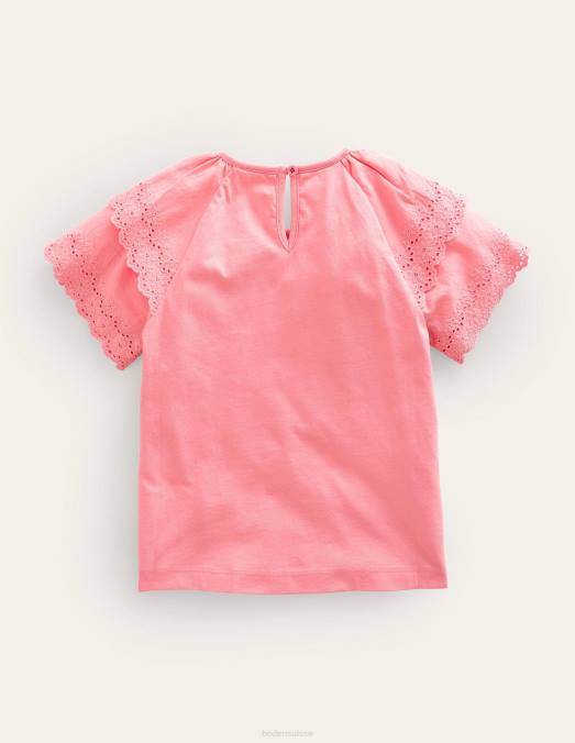 Boden vêtements pomme de crabe rose filles t-shirt à broderies mélangées LB2X2985