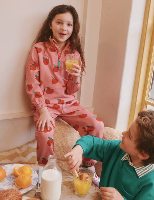 Boden vêtements pommes rose amande filles sweat imprimé à demi-zip LB2X758