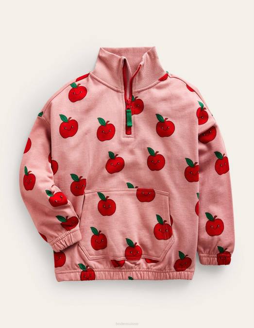 Boden vêtements pommes rose amande filles sweat imprimé à demi-zip LB2X758