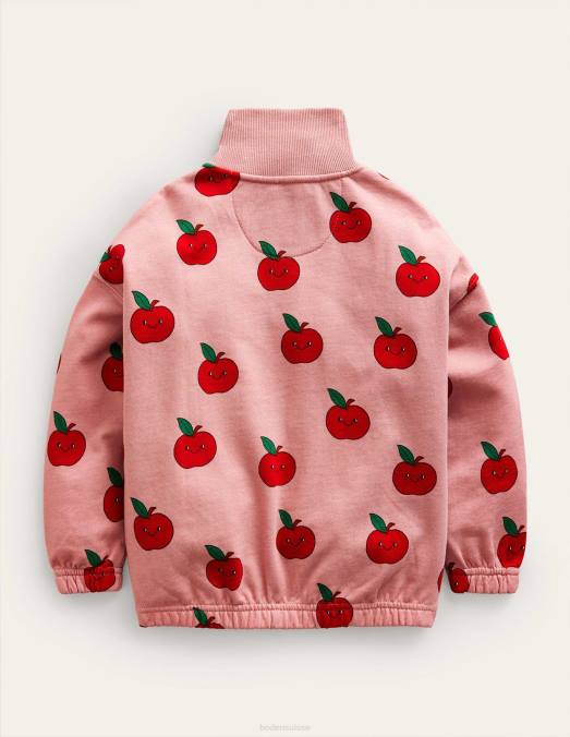 Boden vêtements pommes rose amande filles sweat imprimé à demi-zip LB2X758