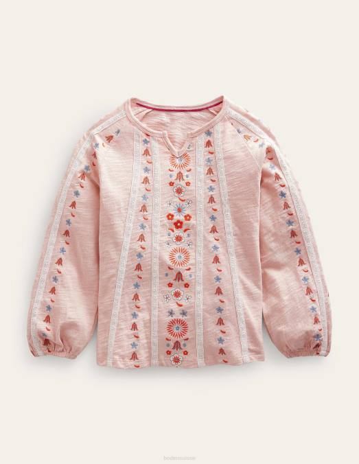 Boden vêtements provence rose poudré filles haut en jersey brodé LB2X771