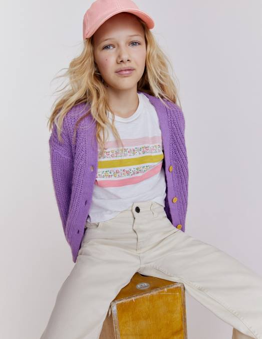 Boden vêtements rayure florale ivoire filles t-shirt court décontracté LB2X3088