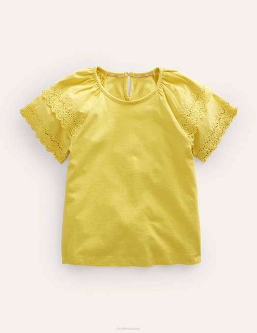 Boden vêtements renoncule jaune filles t-shirt à broderies mélangées LB2X3026