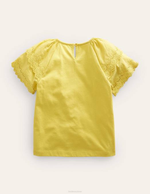 Boden vêtements renoncule jaune filles t-shirt à broderies mélangées LB2X3026