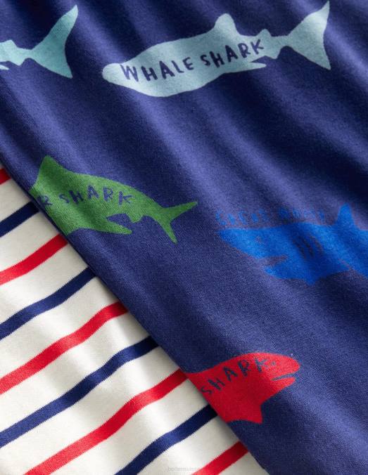 Boden vêtements requins multi tribord filles lot de deux pyjamas courts douillets LB2X2683
