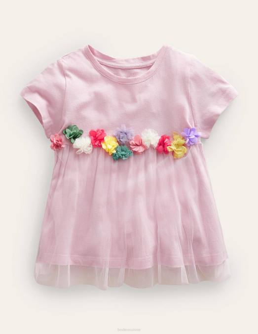 Boden vêtements rose français filles t-shirt à appliqué en tulle LB2X2846