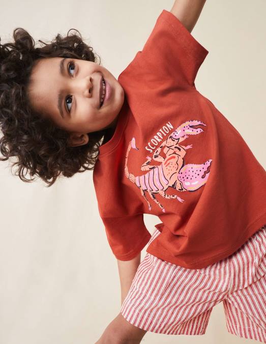 Boden vêtements scorpion marron rôti filles t-shirt décontracté imprimé LB2X3017