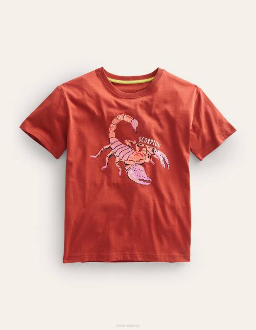 Boden vêtements scorpion marron rôti filles t-shirt décontracté imprimé LB2X3017