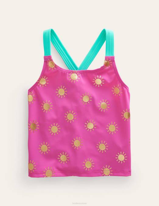 Boden vêtements soleils chatouillés en feuille d'or rose filles haut tankini croisé dans le dos LB2X3291