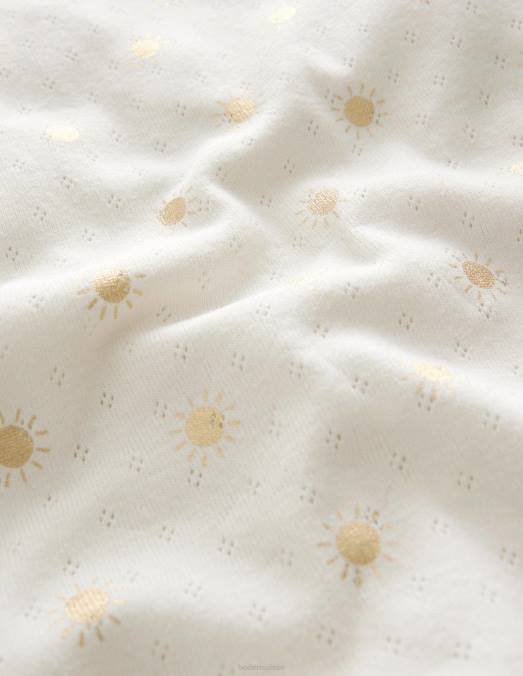 Boden vêtements soleils ivoire/or filles haut à manches courtes en pointelle LB2X763