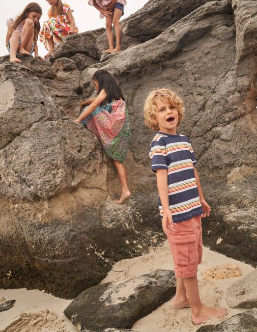 Boden vêtements souple tribord bleu/multi filles t-shirt à rayures rétro LB2X3012