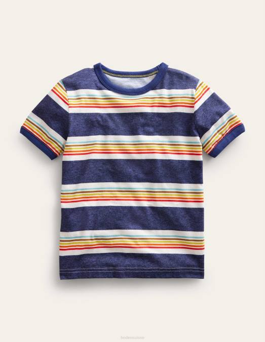 Boden vêtements souple tribord bleu/multi filles t-shirt à rayures rétro LB2X3012