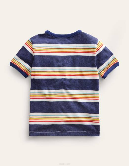 Boden vêtements souple tribord bleu/multi filles t-shirt à rayures rétro LB2X3012