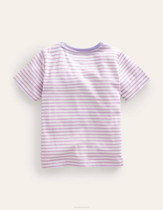 Boden vêtements sourire ivoire/lavande douce filles t-shirt graphique brodé LB2X3069