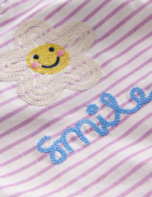 Boden vêtements sourire ivoire/lavande douce filles t-shirt graphique brodé LB2X3069