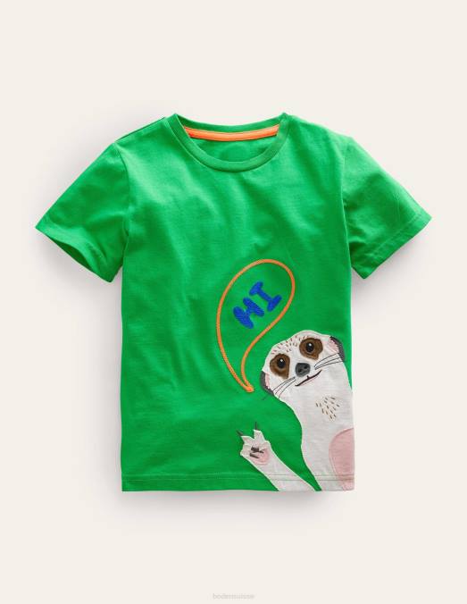 Boden vêtements suricate vert vif filles t-shirt devant et derrière LB2X3010